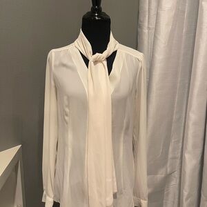 White House Black Market Cream Blouse with Scarf Tie